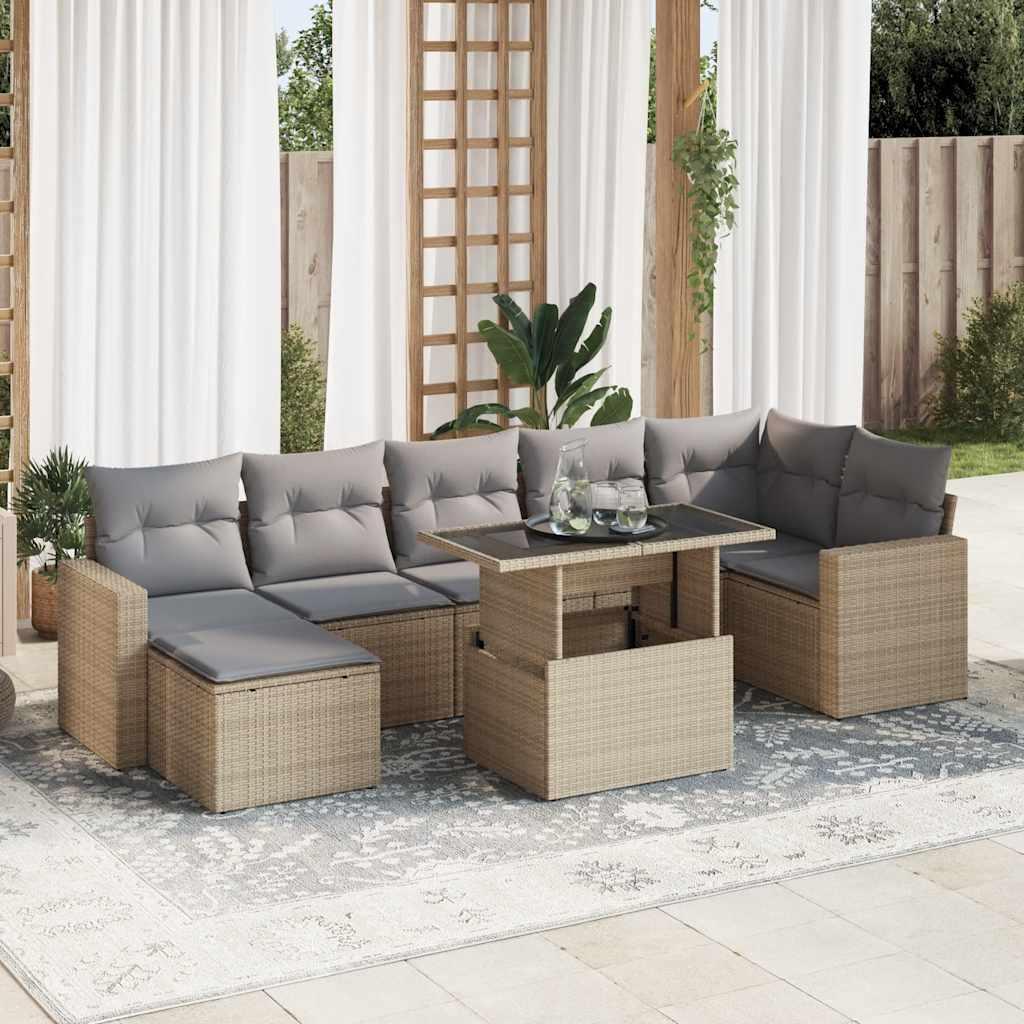 Sofasæt til haven 8 dele med hynder polyrattan beige