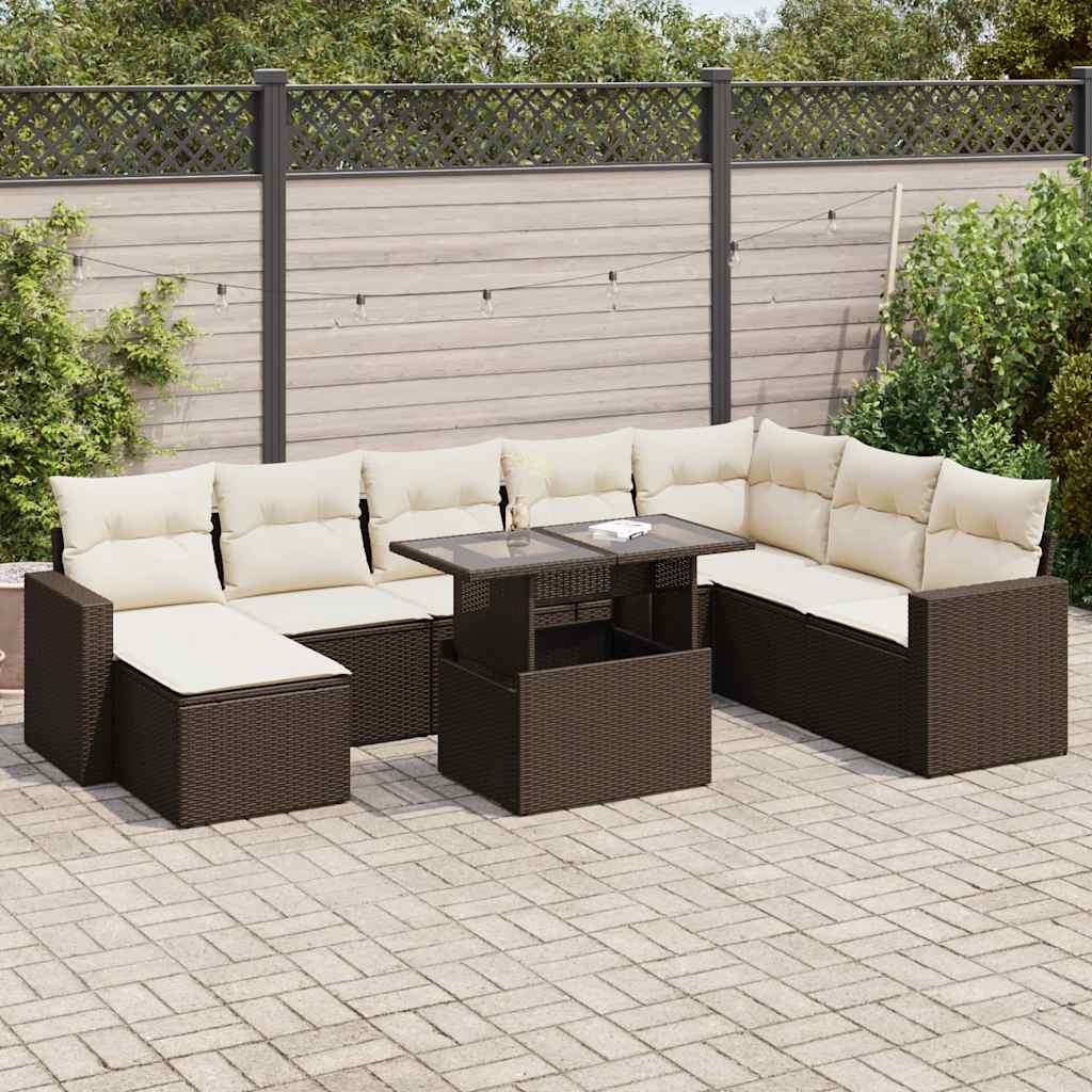 Sofasæt til haven 9 dele med hynder polyrattan brun