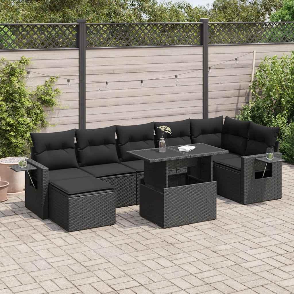 Sofasæt til haven 8 dele med hynder polyrattan sort billede