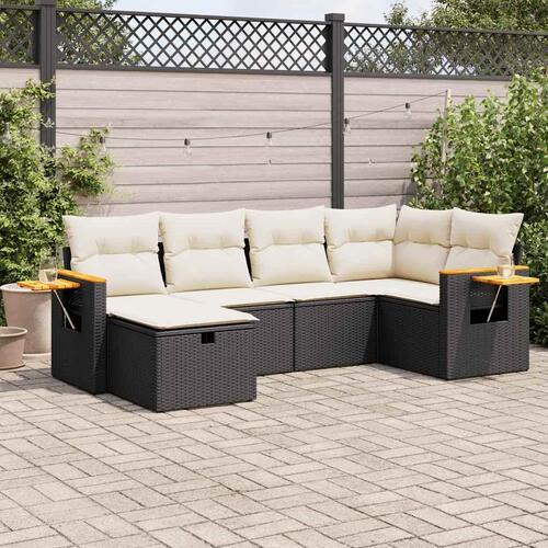 Sofasæt til haven 6 dele med hynder polyrattan sort