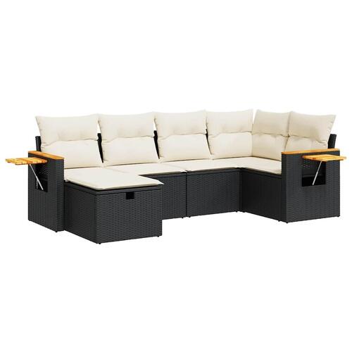 Sofasæt til haven 6 dele med hynder polyrattan sort