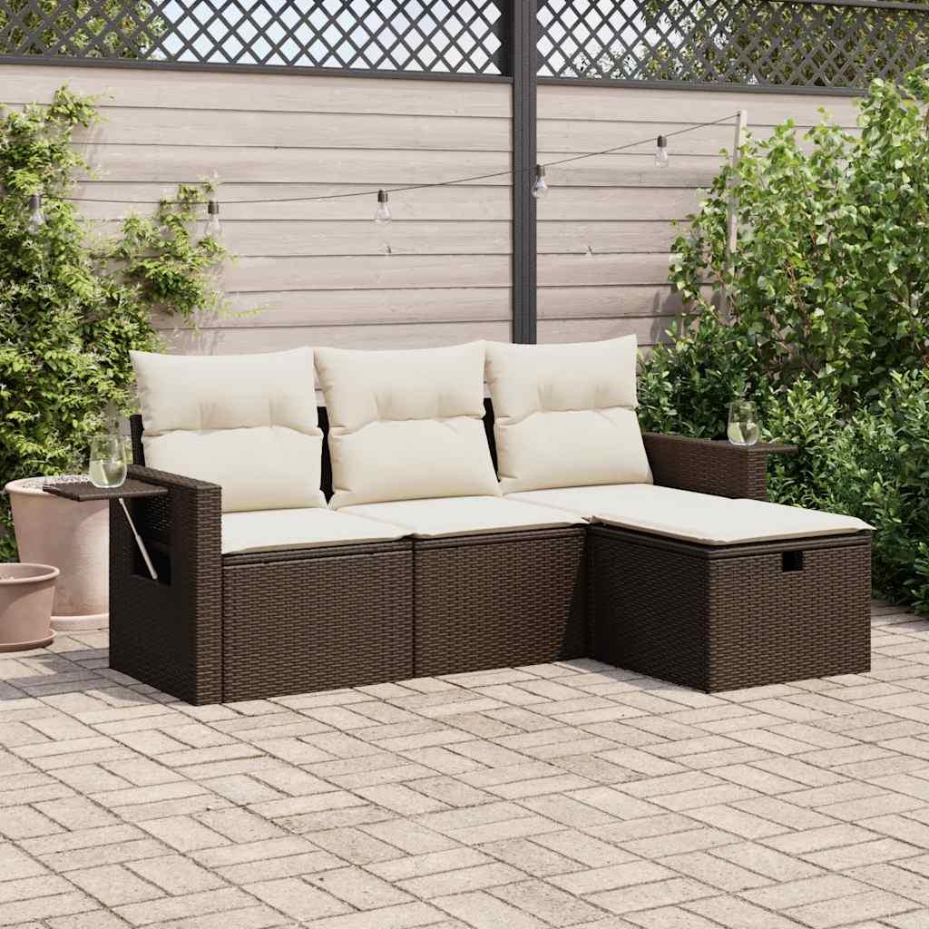 Sofasæt til haven 4 dele med hynder polyrattan brun