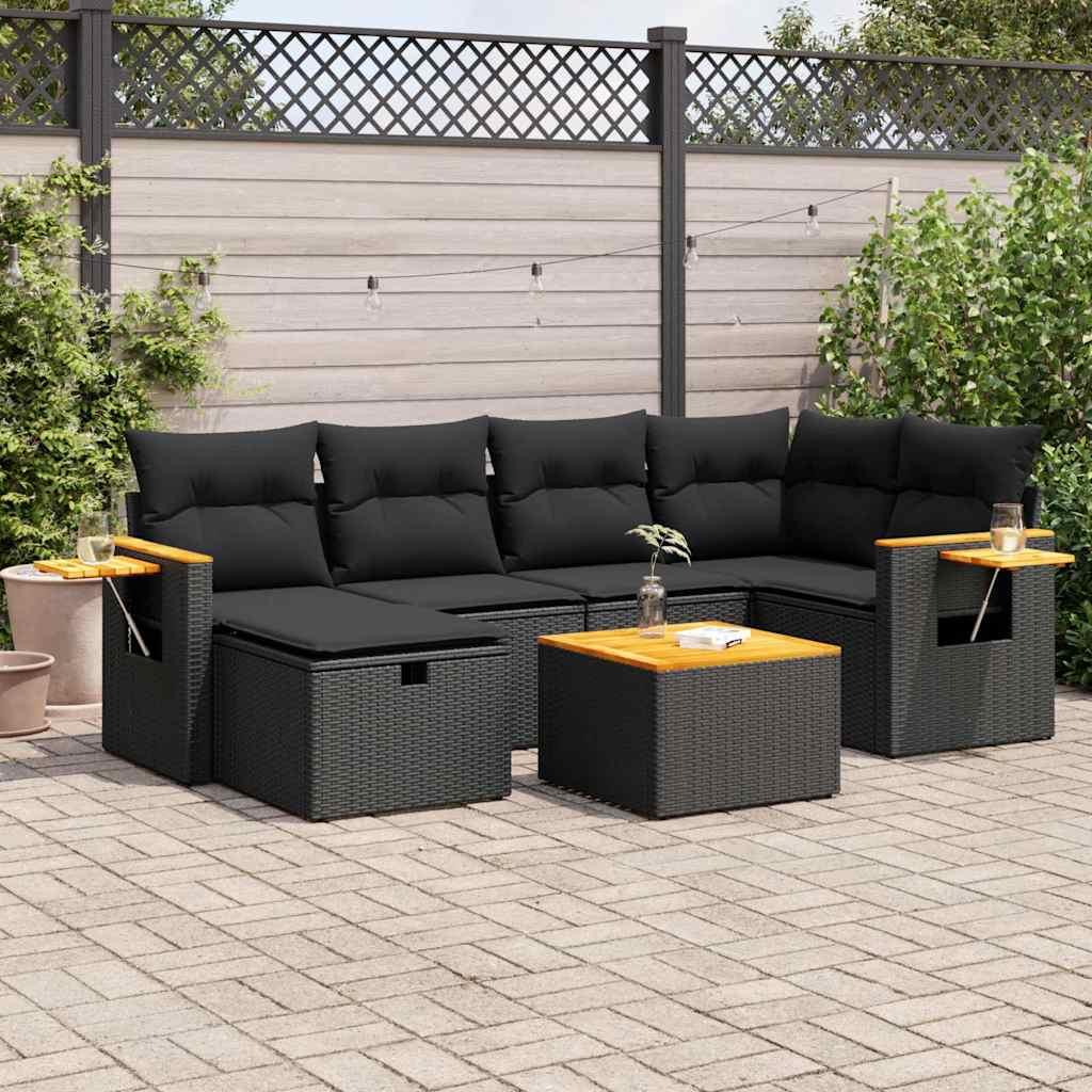 Sofasæt til haven 7 dele med hynder polyrattan sort