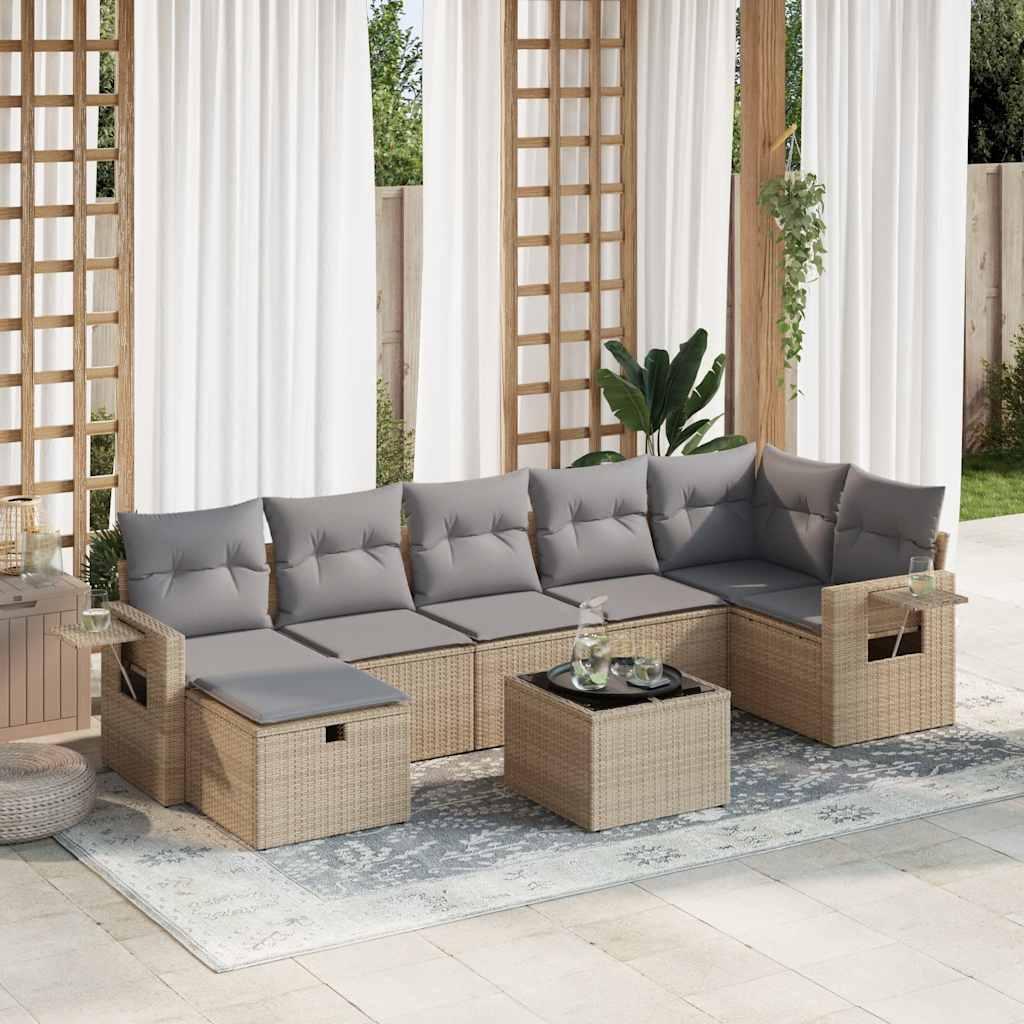 Sofasæt til haven 8 dele med hynder polyrattan beige