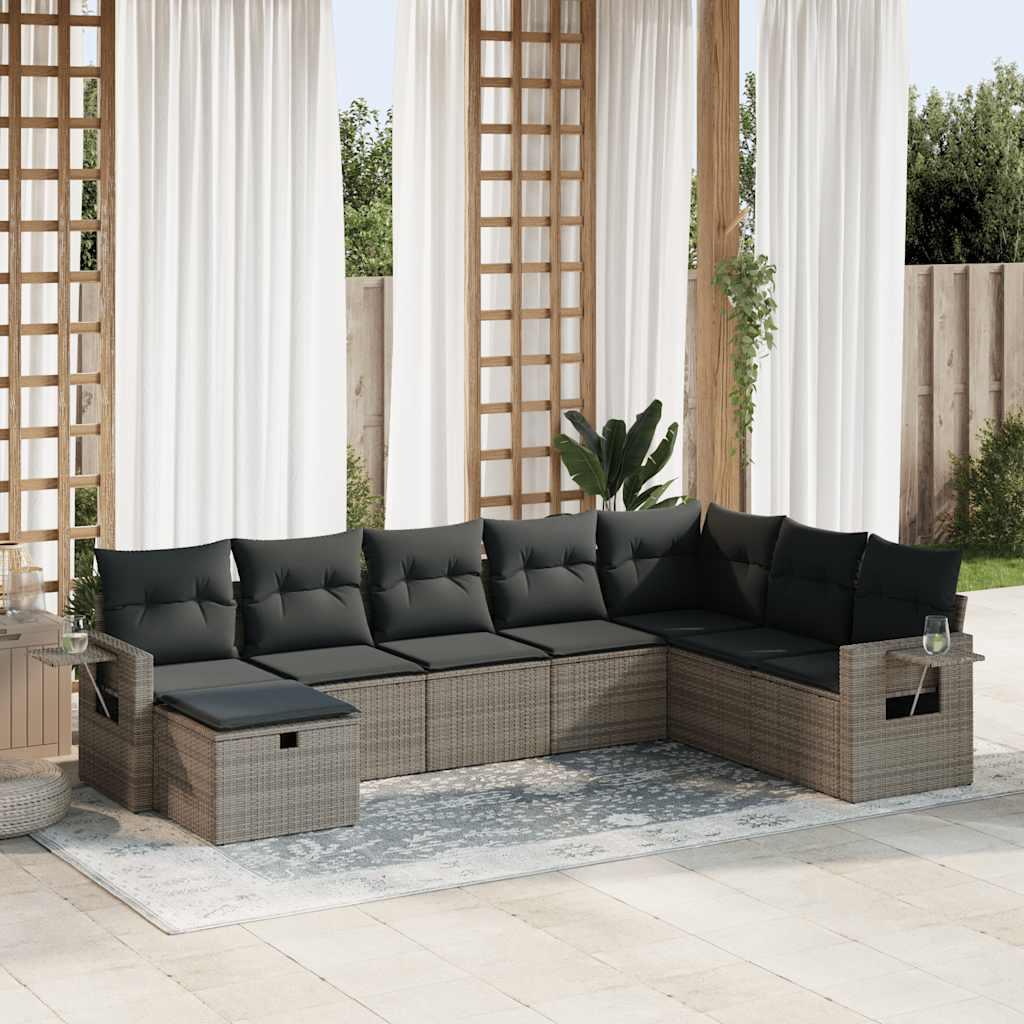 Sofasæt til haven 8 dele med hynder polyrattan grå