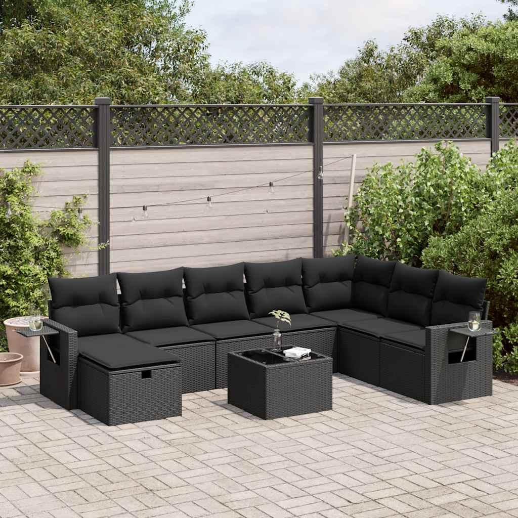 Sofasæt til haven 9 dele med hynder polyrattan sort