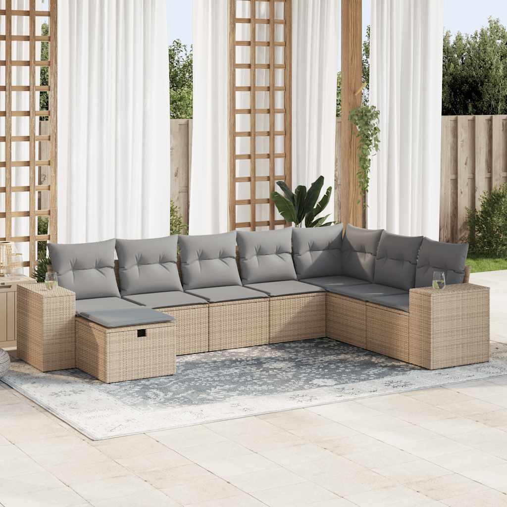 Sofasæt til haven 8 dele med hynder polyrattan beige