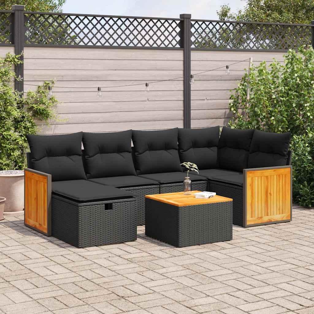 Sofasæt til haven 7 dele med hynder polyrattan sort