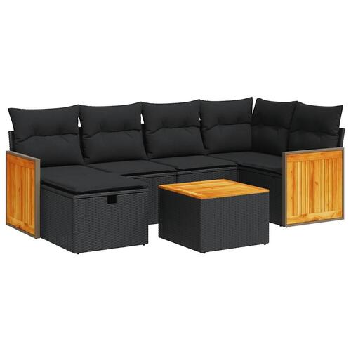 Sofasæt til haven 7 dele med hynder polyrattan sort