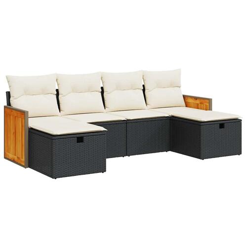 Sofasæt til haven 6 dele med hynder polyrattan sort