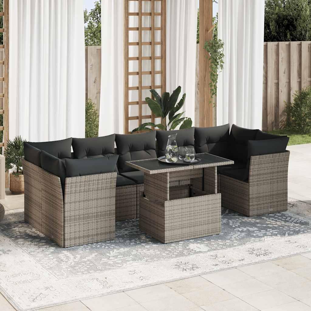 Sofasæt til haven 8 dele med hynder polyrattan grå