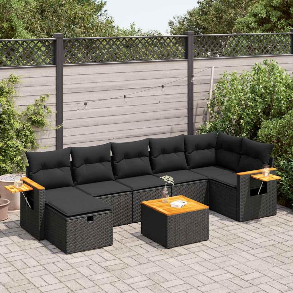 Sofasæt til haven 8 dele med hynder polyrattan sort