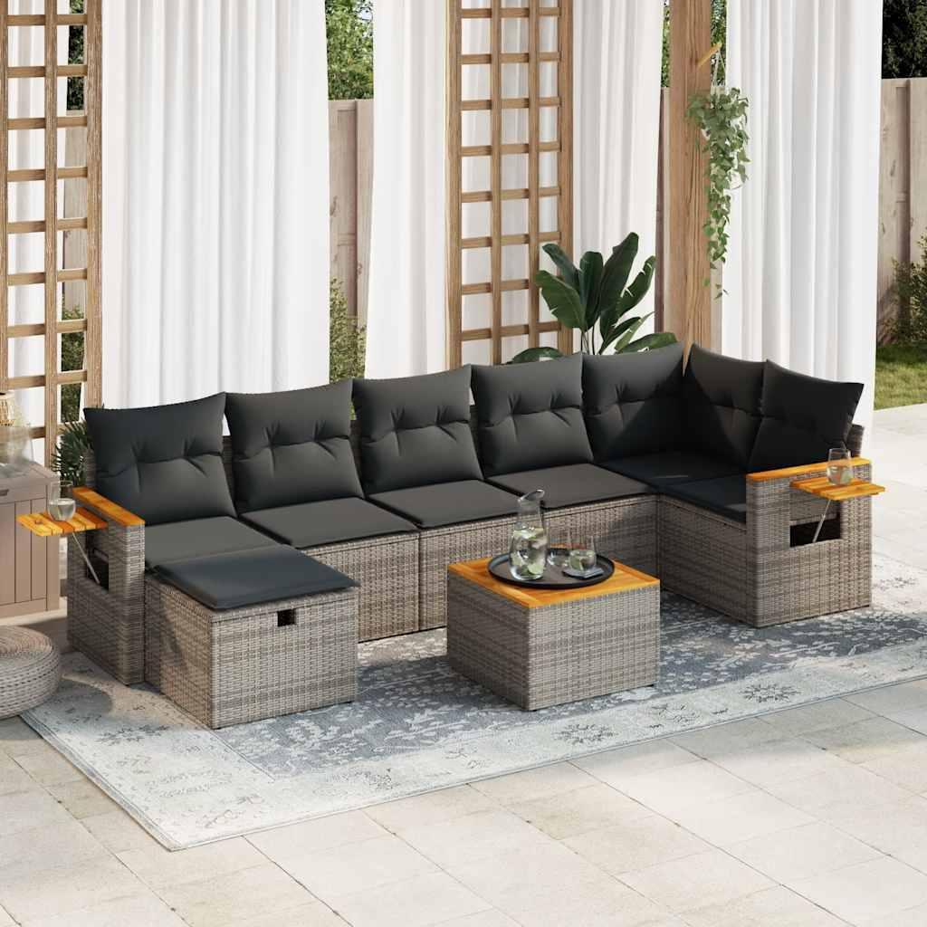 Sofasæt til haven 8 dele med hynder polyrattan grå