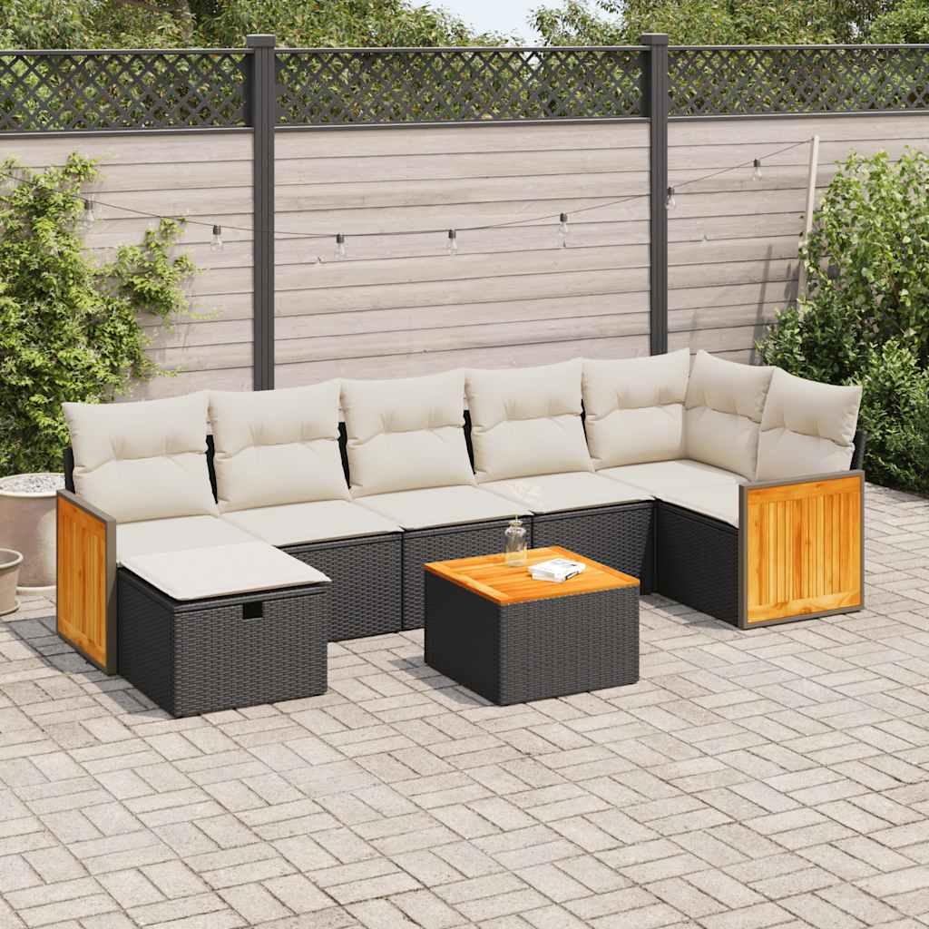 Sofasæt til haven 8 dele med hynder polyrattan sort