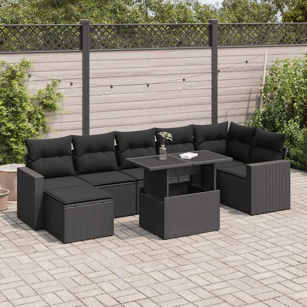 Sofasæt til haven 8 dele med hynder polyrattan sort