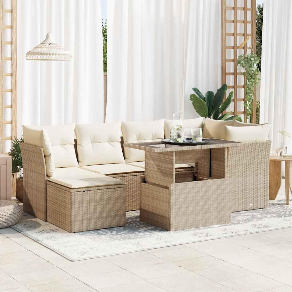 Sofasæt til haven 7 dele med hynder polyrattan beige