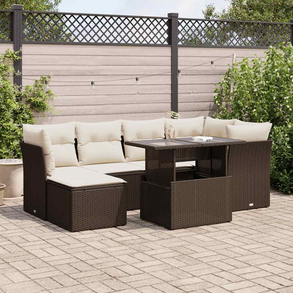 Sofasæt til haven 7 dele med hynder polyrattan brun