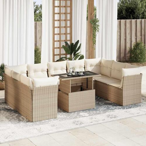 Sofasæt til haven 10 dele med hynder polyrattan beige