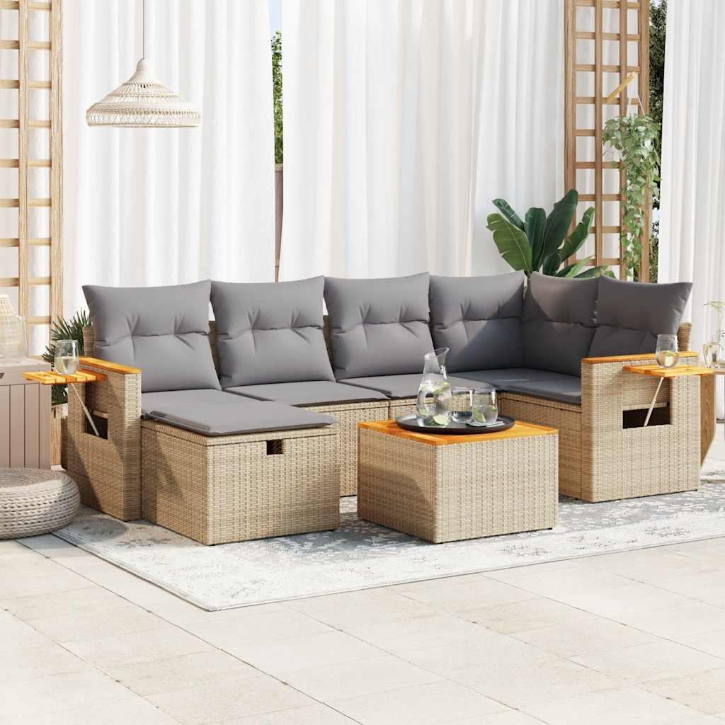 Sofasæt til haven 7 dele med hynder polyrattan beige