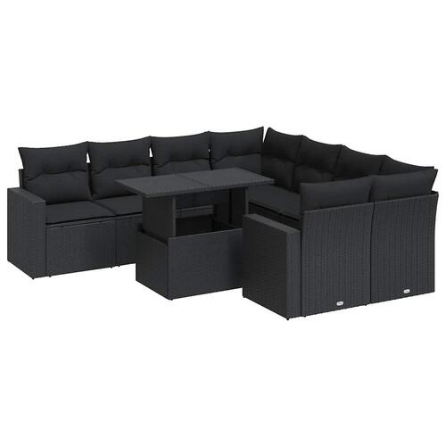 Sofasæt til haven 9 dele med hynder polyrattan sort
