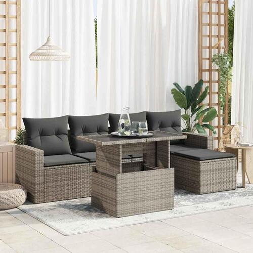 Sofasæt til haven 6 dele med hynder polyrattan grå