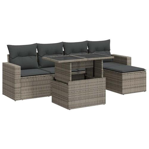 Sofasæt til haven 6 dele med hynder polyrattan grå
