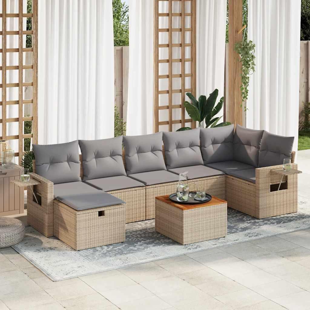 Sofasæt til haven 8 dele med hynder polyrattan beige