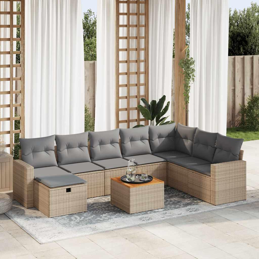 Sofasæt til haven 9 dele med hynder polyrattan beige