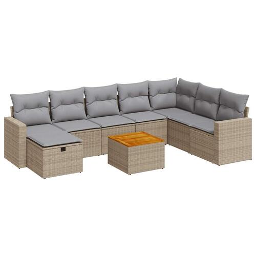 Sofasæt til haven 9 dele med hynder polyrattan beige