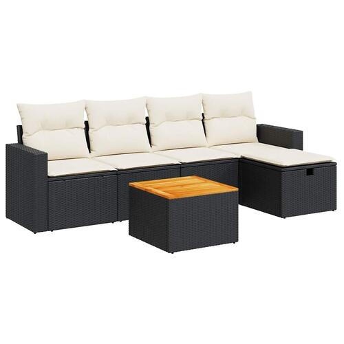 Sofasæt til haven 6 dele med hynder polyrattan sort