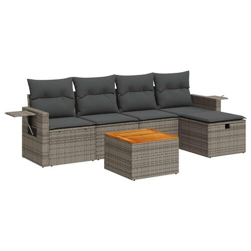Sofasæt til haven 6 dele med hynder polyrattan grå
