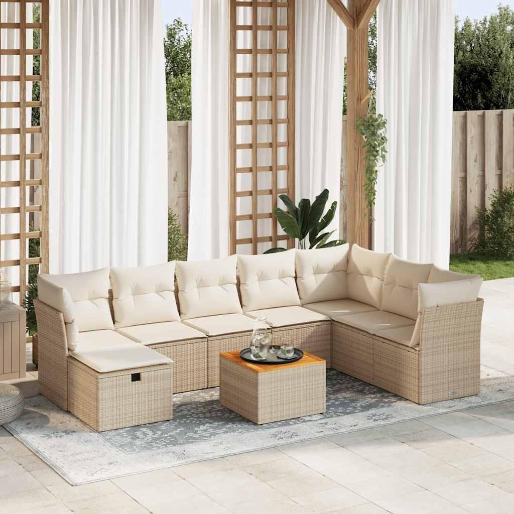 Sofasæt til haven 9 dele med hynder polyrattan beige