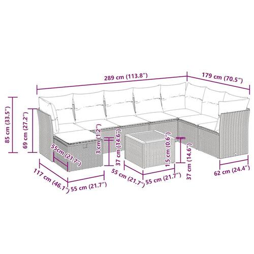 Sofasæt til haven 9 dele med hynder polyrattan beige