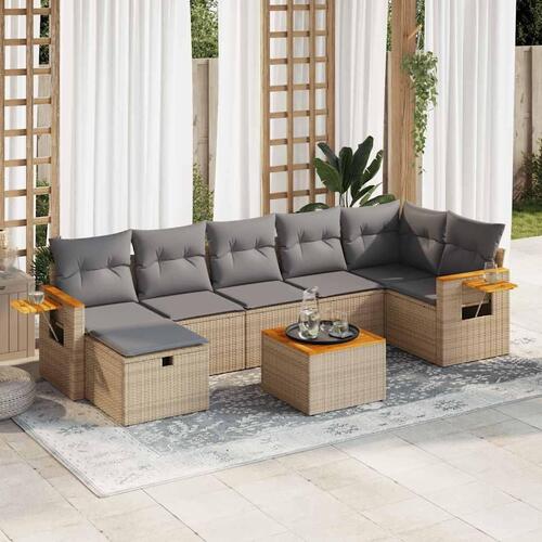 Sofasæt til haven 8 dele med hynder polyrattan beige