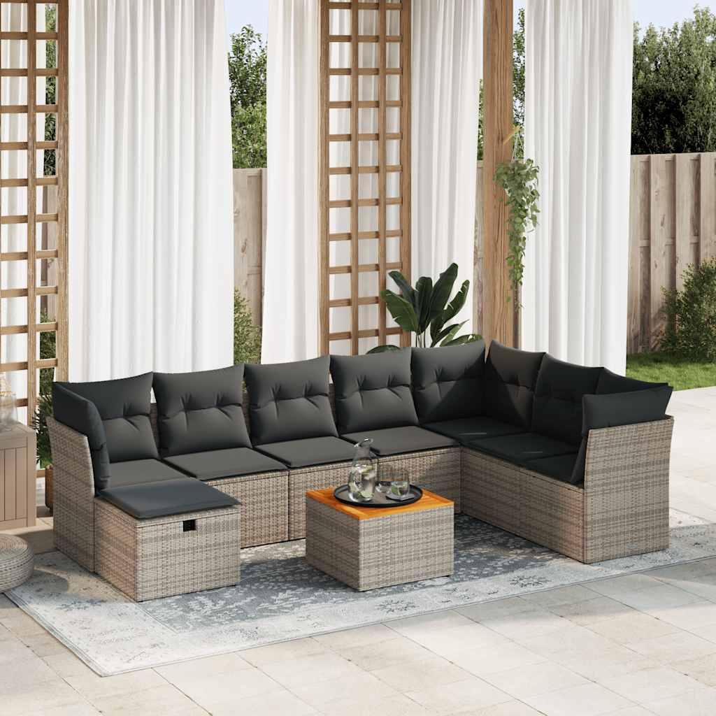 Sofasæt til haven 9 dele med hynder polyrattan grå