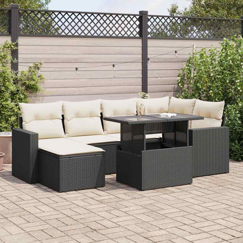 Sofasæt til haven 7 dele med hynder polyrattan sort billede