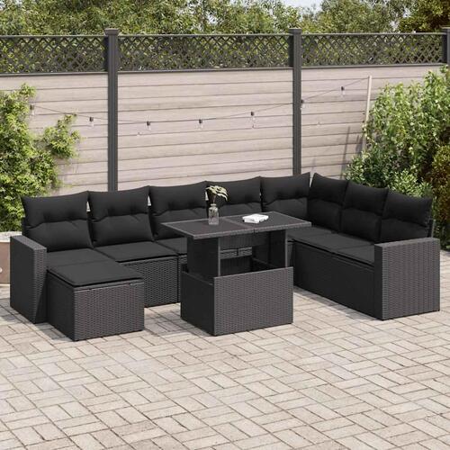 Sofasæt til haven 9 dele med hynder polyrattan sort