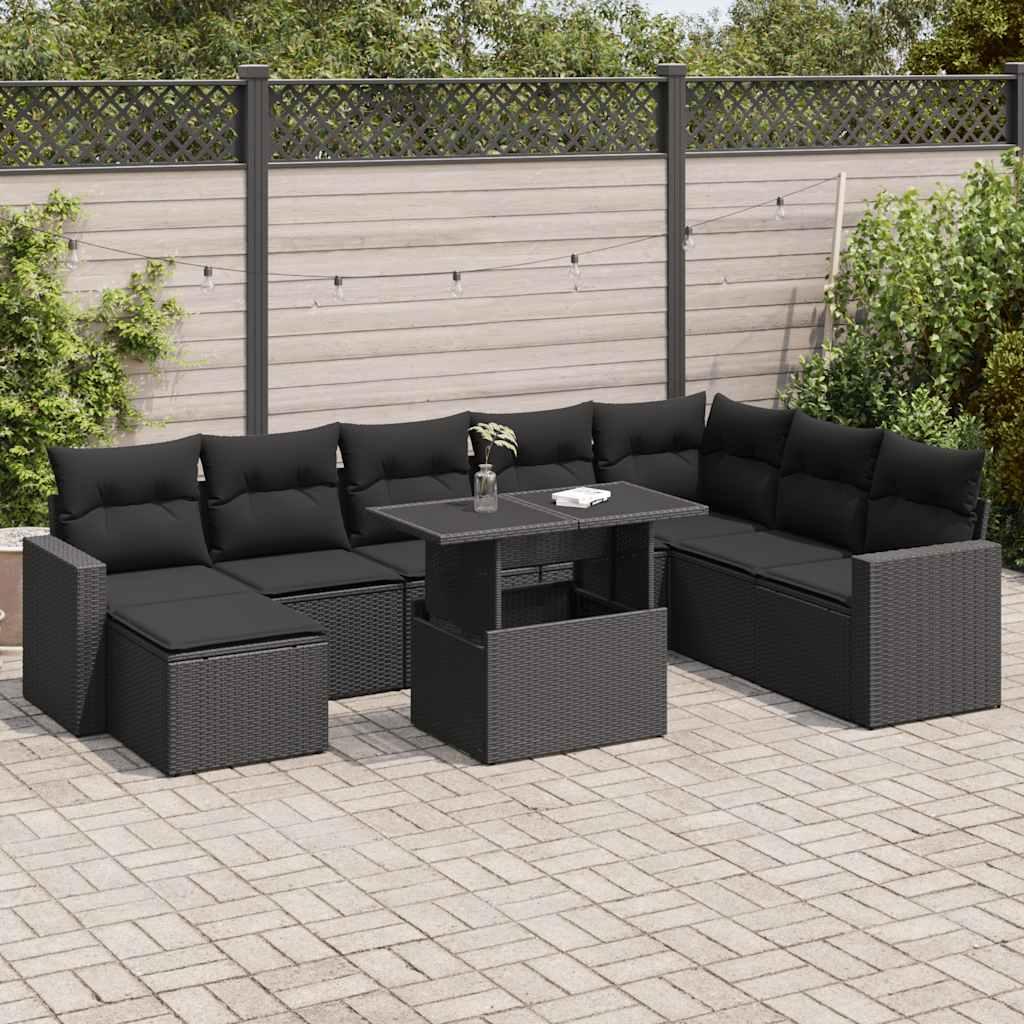 Sofasæt til haven 9 dele med hynder polyrattan sort