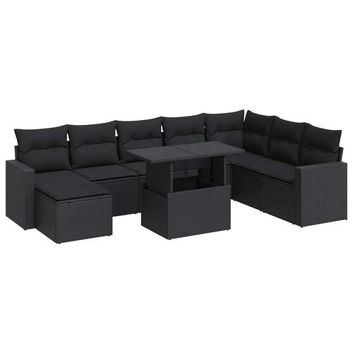 Sofasæt til haven 9 dele med hynder polyrattan sort