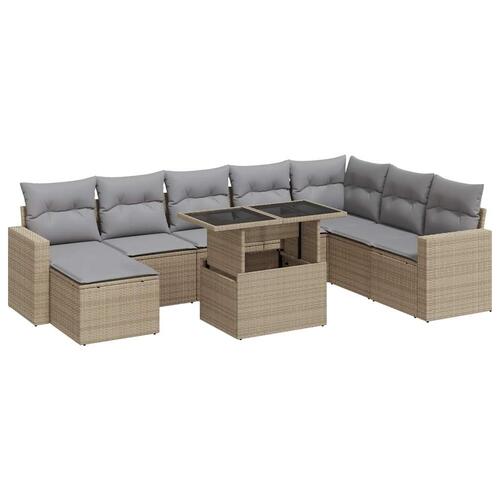 Sofasæt til haven 9 dele med hynder polyrattan beige