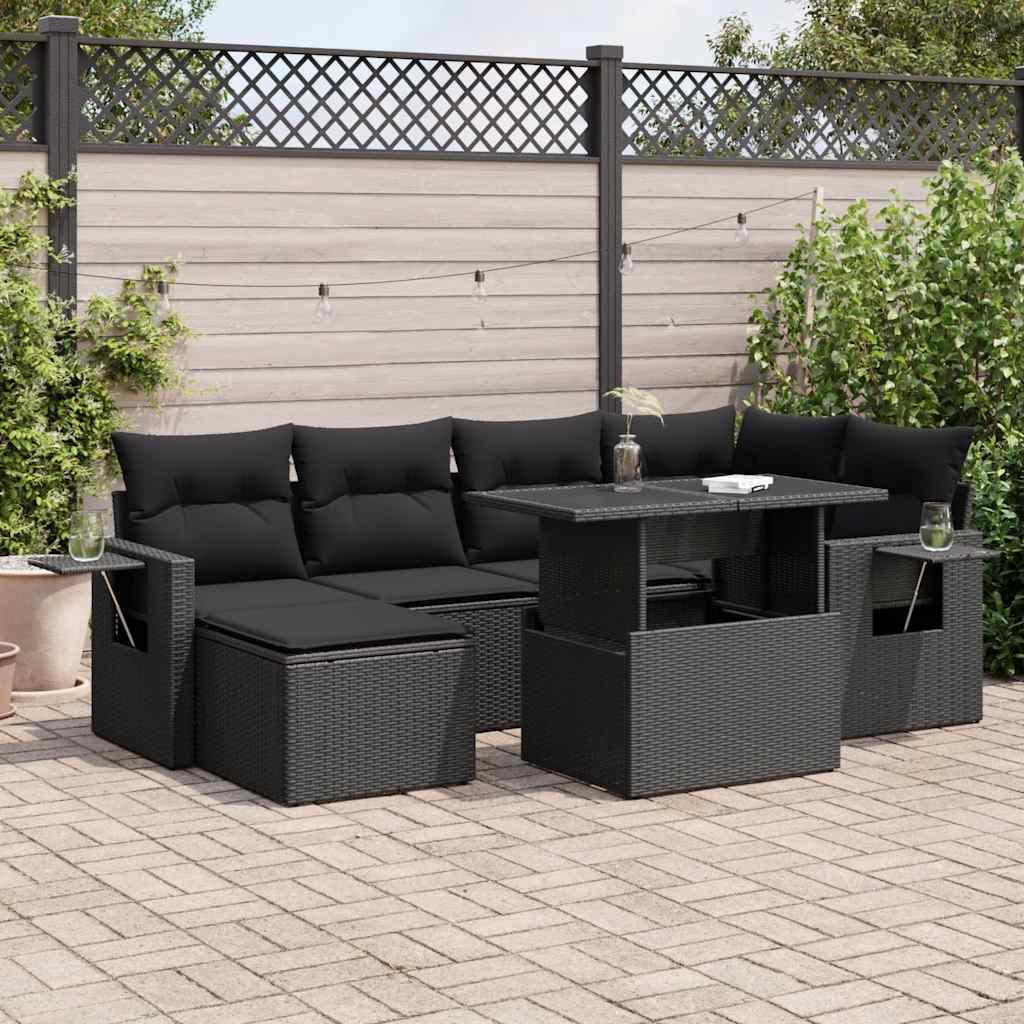 Sofasæt til haven 7 dele med hynder polyrattan sort