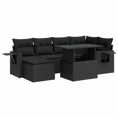 Sofasæt til haven 7 dele med hynder polyrattan sort