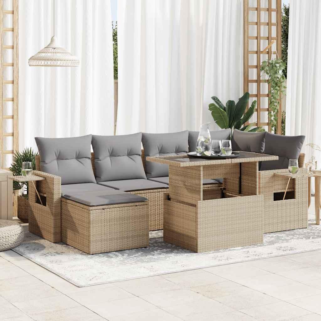 Sofasæt til haven 7 dele med hynder polyrattan beige