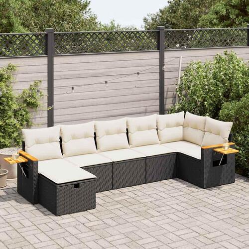 Sofasæt til haven 7 dele med hynder polyrattan sort