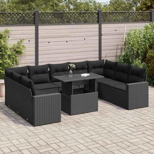 Sofasæt til haven 10 dele med hynder polyrattan sort