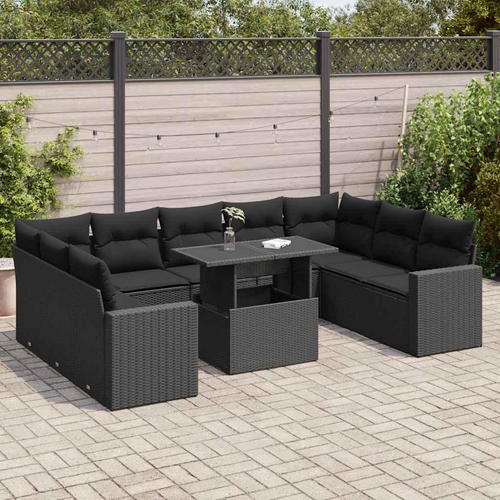 Sofasæt til haven 10 dele med hynder polyrattan sort