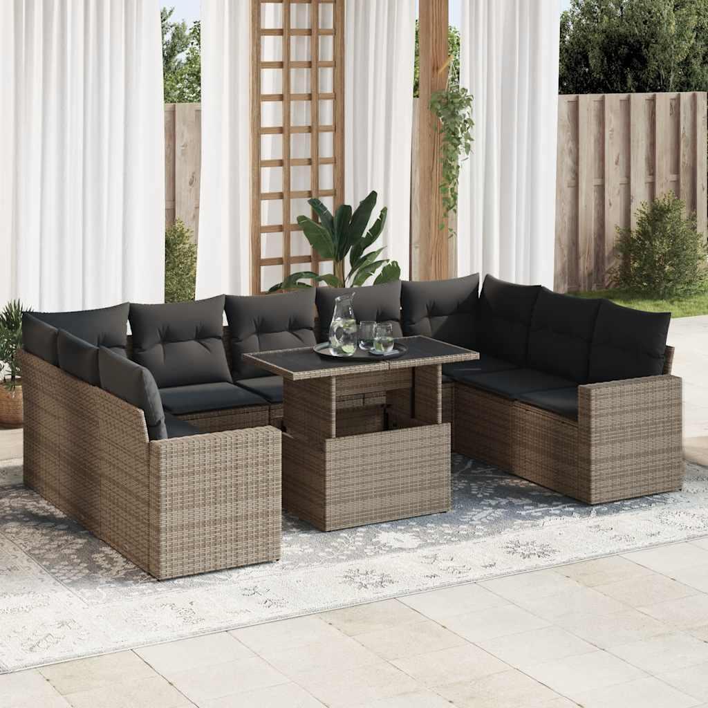 Sofasæt til haven 10 dele med hynder polyrattan grå