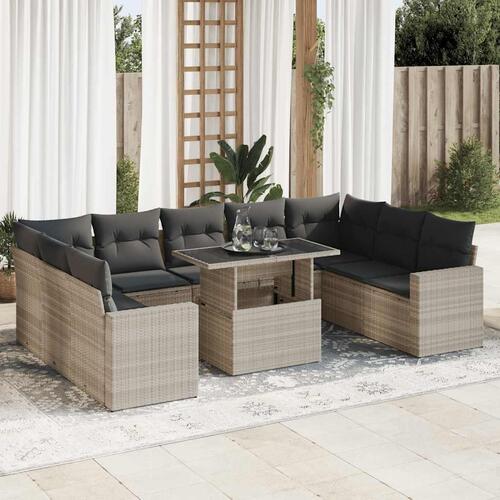 Sofasæt til haven 10 dele med hynder polyrattan lysegrå