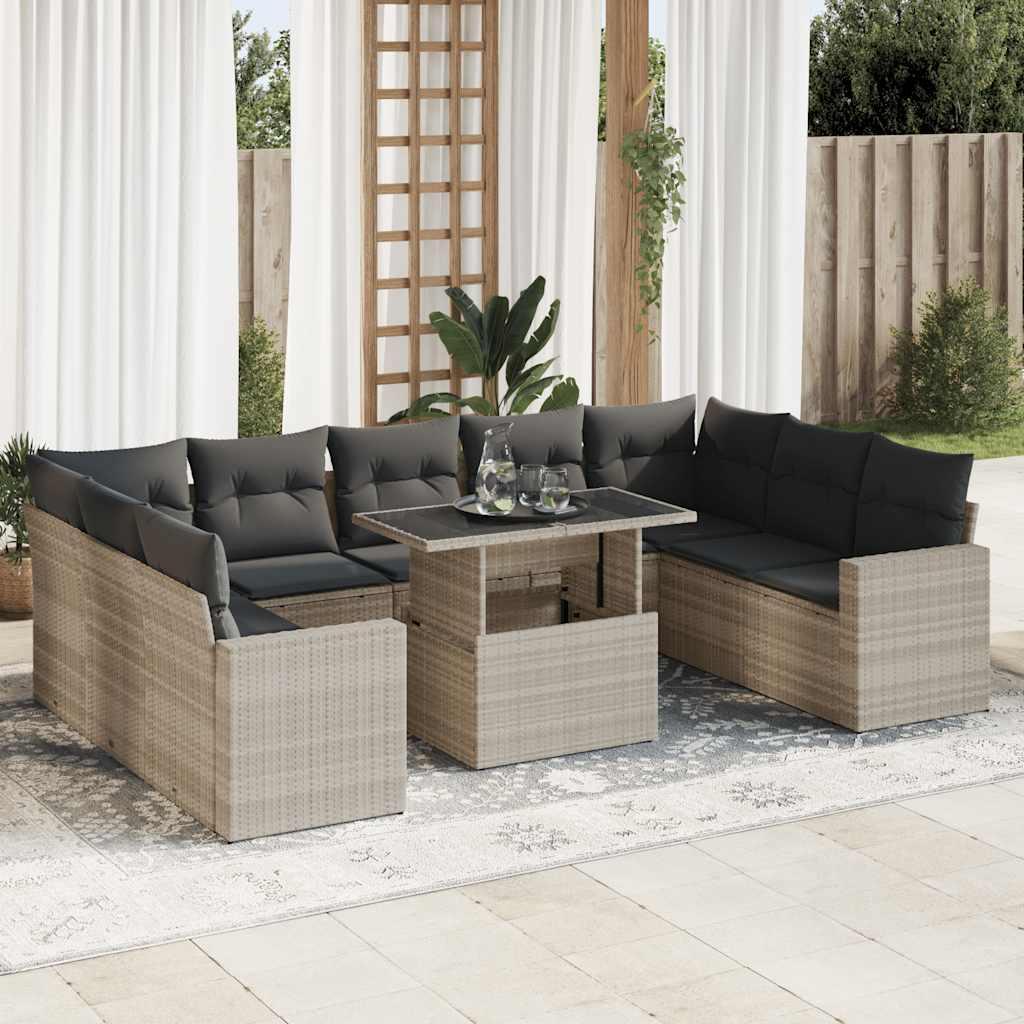 Sofasæt til haven 10 dele med hynder polyrattan lysegrå