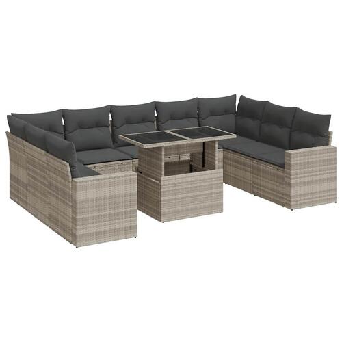 Sofasæt til haven 10 dele med hynder polyrattan lysegrå